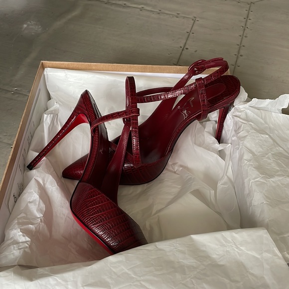 Christian Louboutin jenlove 100mm calf lizzy burgundy bourbon stiletto sz 38 - Picture 12 of 12
